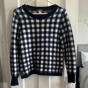 JCrew Navy Blue Gingham Cashmere Sweater